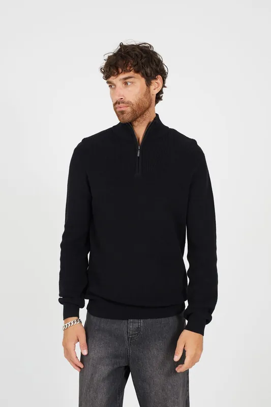 Cotton Zip Through Funnel Neck Knit Jumper - Brave Soul