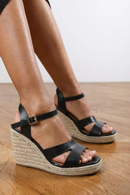Annabelle' Faux Leather Two Part Flatform Sandal - Where's That From