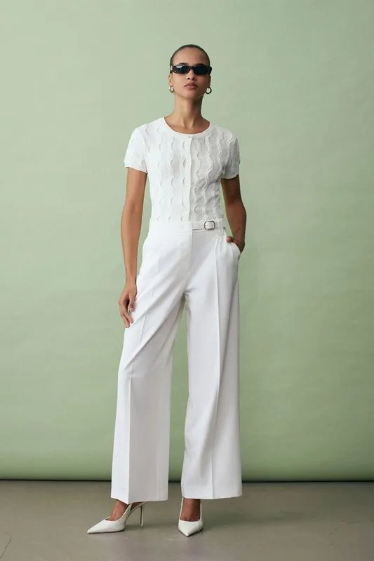 Wide-leg Belted Crepe Trousers