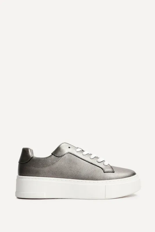 Jersey Pewter Faux Leather Trainers - Linzi