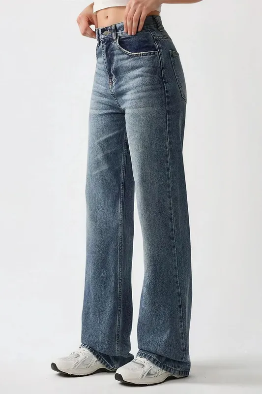High Waist Straight Leg Denim Jeans - Hiccup