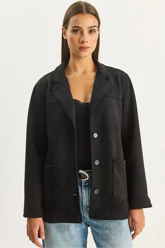 Faux Suede Button-Up Jacket