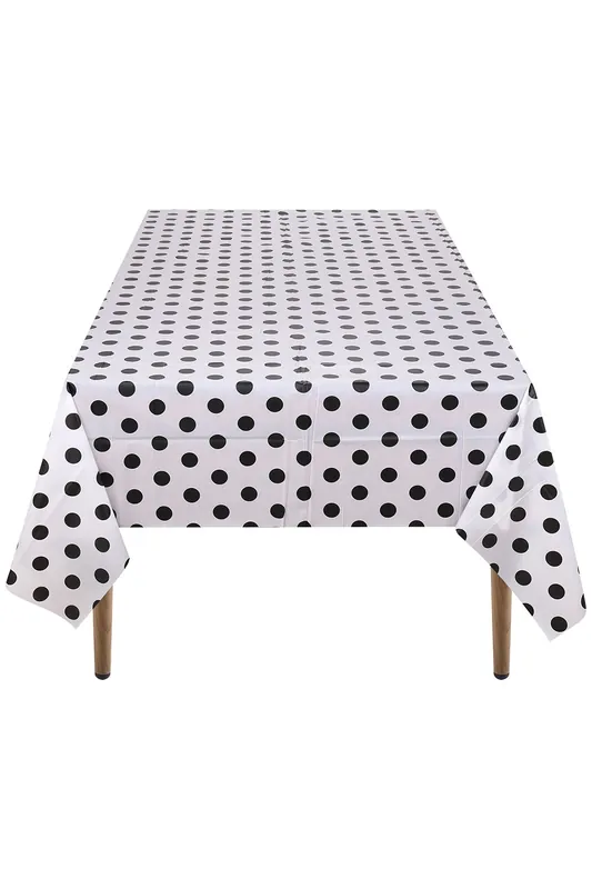 Black Polka Dot Tablecloth, Plastic Table Cover, 137cm x 274cm - Neel Blue