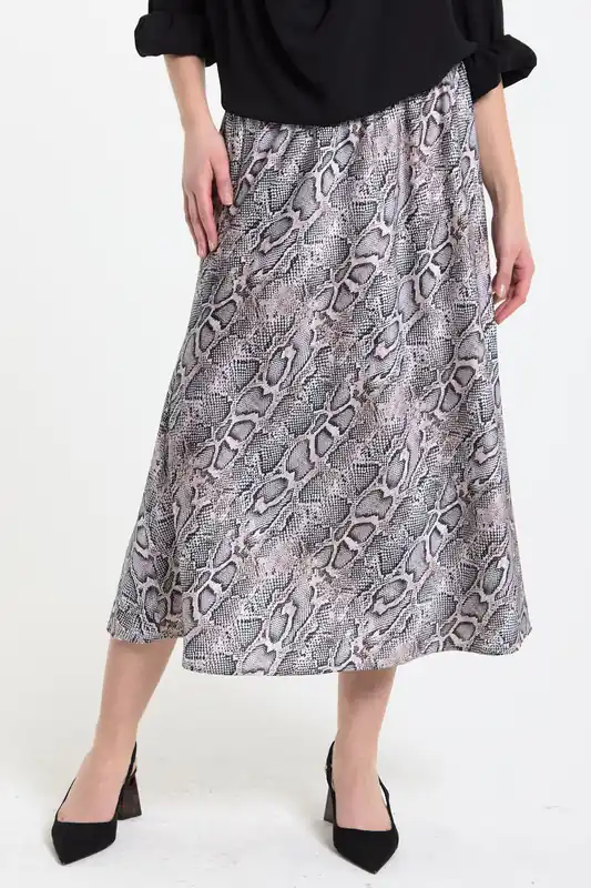 Silky Snake Print Bias Cut Midi Skirt - Liquorish