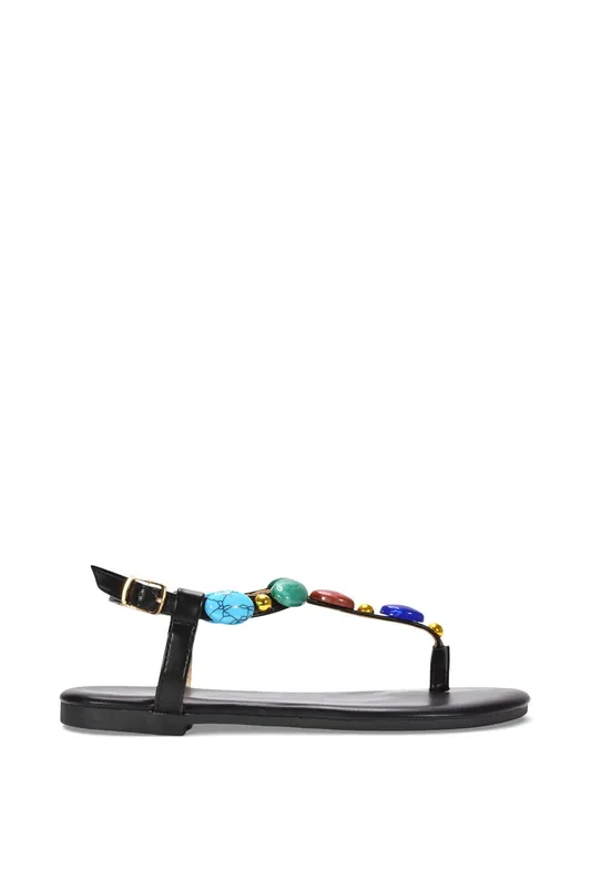 Sylva' Embellished Jewel Stone Flat T-Bar Sandals