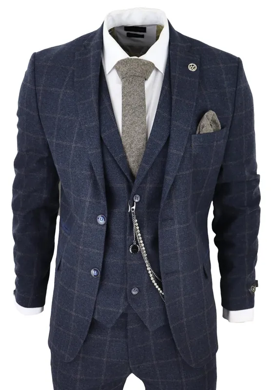 3 Piece Wool Suit Tweed Check Peaky Blinders 1920 Gatsby Formal - Infinity Leather