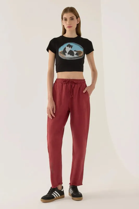 Elastic Waist Carrot Fit Pants - Hiccup