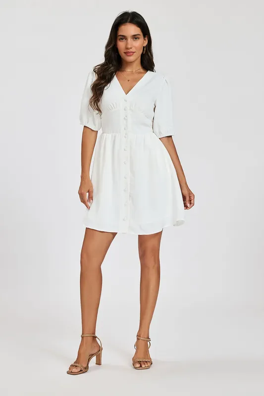 Puff Sleeve Button Down Mini Dress - FS Collection