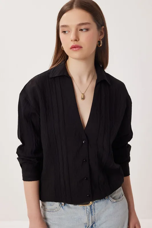 Oversized Button-Up Shirt with Textured Weave