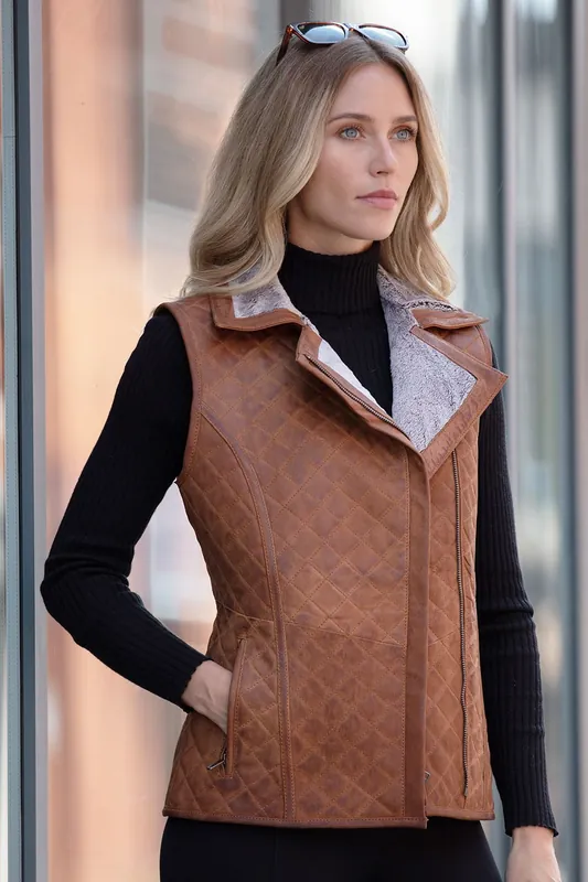Cumbria' Fitted Leather Gilet With Faux Fur Collar - Ashwood Leather