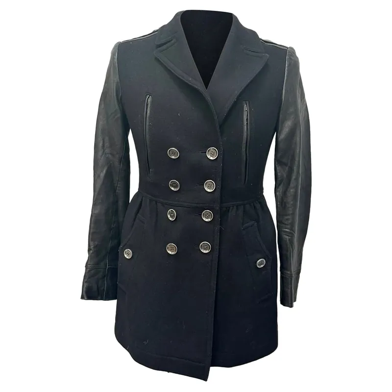 Preloved Brit Double-Breasted Coat in Black Wool