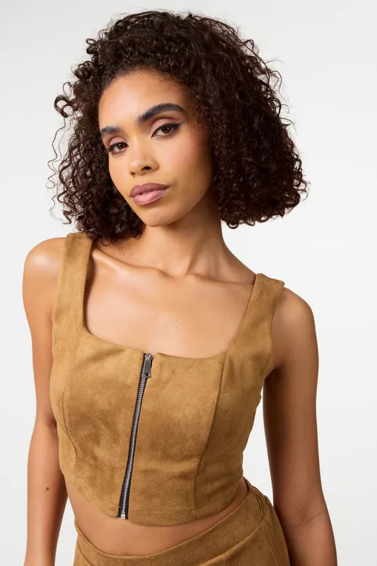 Camel Bra Cup Suede Top - Pink Vanilla