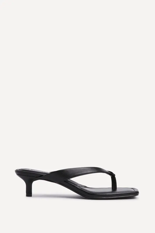 Potential Black Faux Leather Toe Post Kitten Heel - Linzi