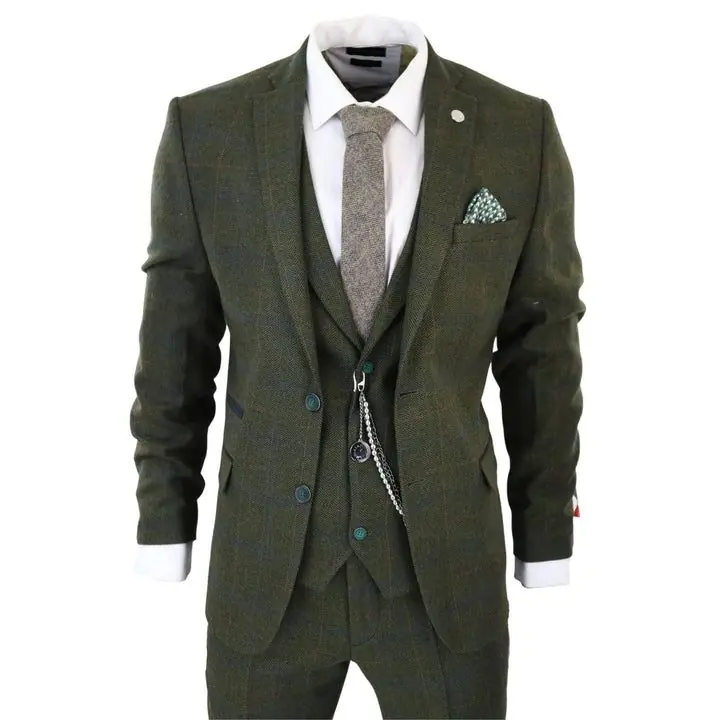 3 Piece Wool Suit Tweed Check Peaky Blinders 1920 Gatsby Formal - Infinity Leather