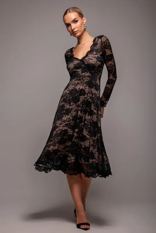 Scalloped Lace A line Midi Dress - Goddiva