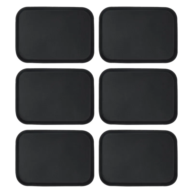 Rectangle Non-Slip Serving Trays - 35.5cm x 25cm - Black - Pack of 6