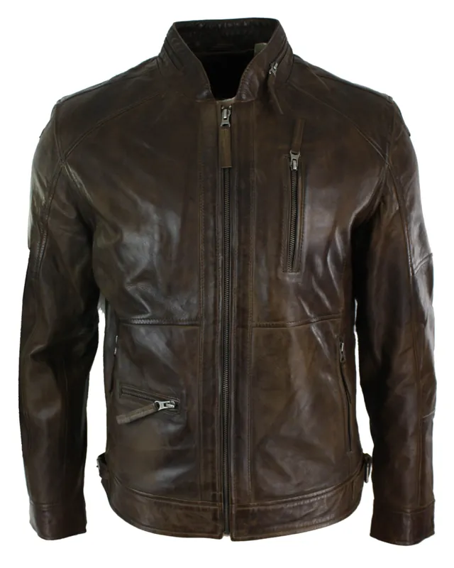 Biker Leather Jacket Olive - TruClothing