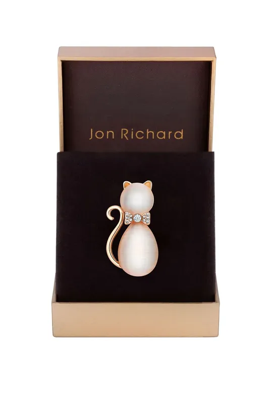 Rose Gold Pink Crystal Cat Brooch - Gift Boxed