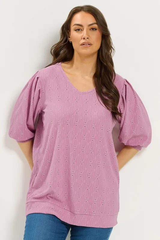Broderie Anglaise Balloon Sleeve Top - Yours
