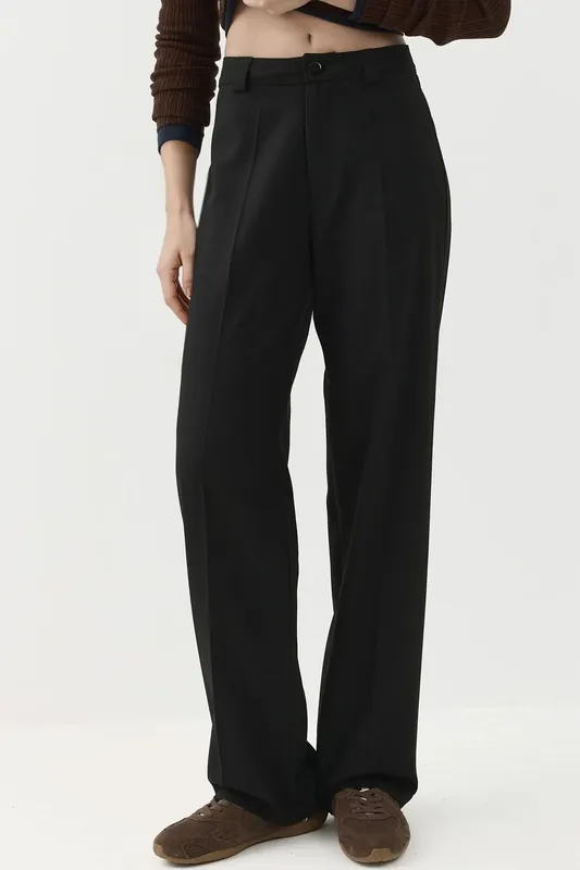 Straight Leg Normal Waist Pants with Button Closure - Hiccup