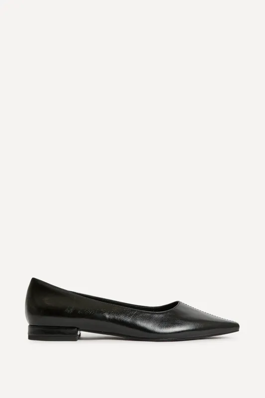 Focus Black Faux Leather Pointed Toe Ballet Flats - Linzi
