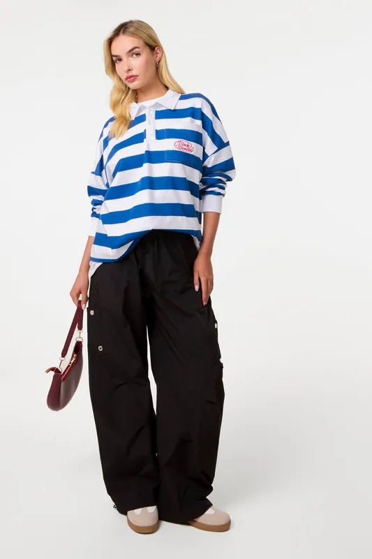 Black Pocket Detail Wide Leg Cargo Trousers - Pink Vanilla
