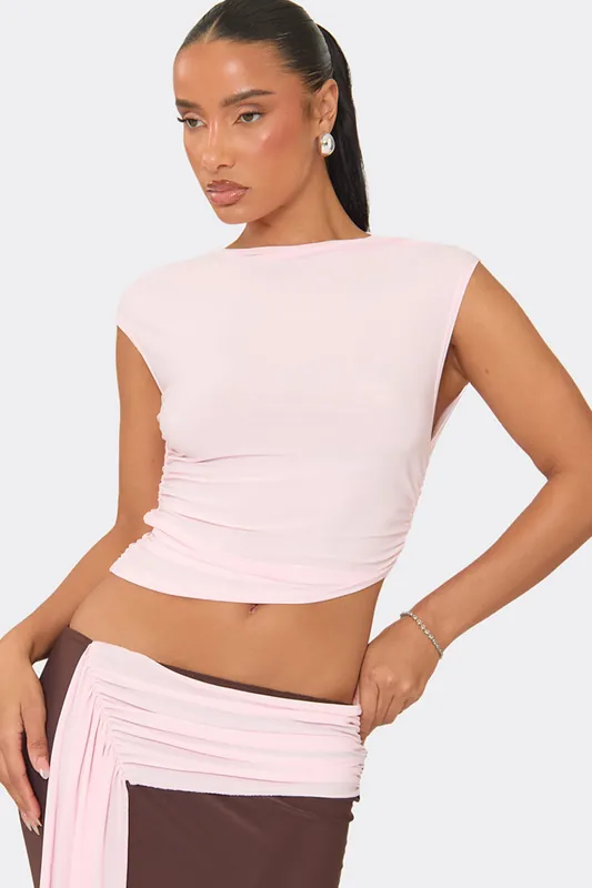 Sleeveless High Neck Ruched Top - EGO