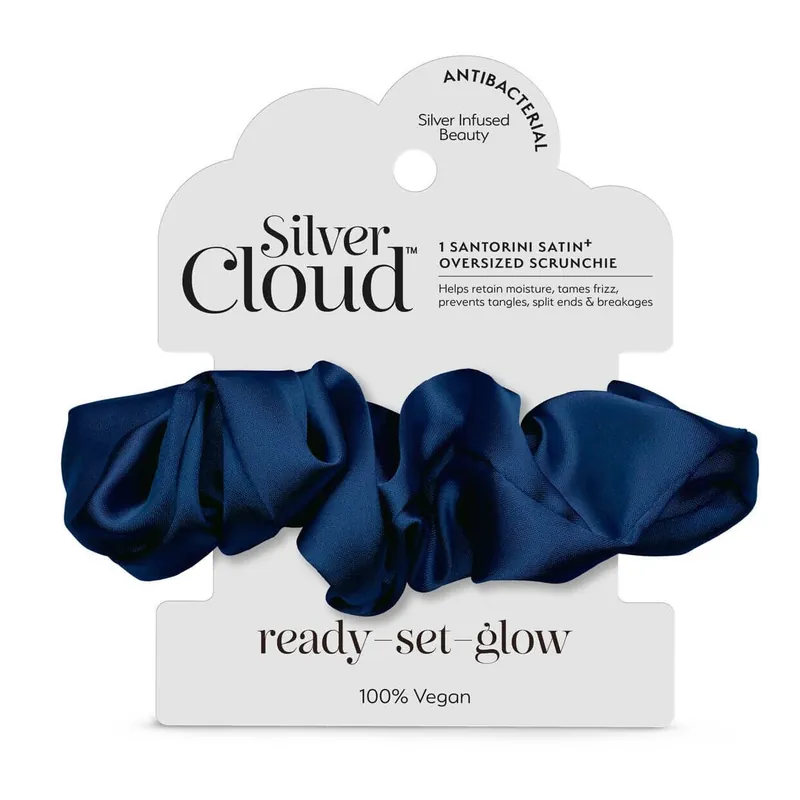 Satin+ Oversized Scrunchie Santorini Navy - Silver Cloud