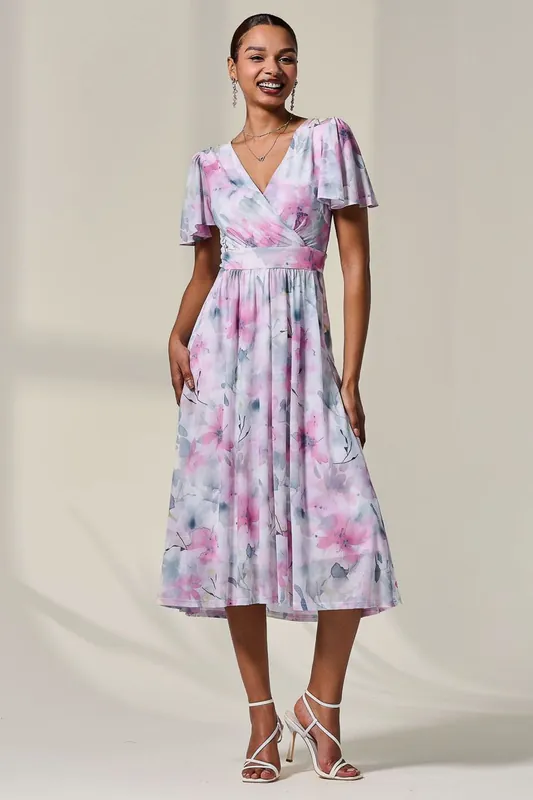 Petite Mesh Short Sleeve Wrap Midaxi Dress - Jolie Moi