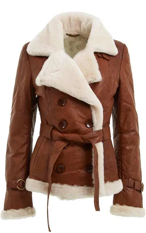 Double Breasted Sheepskin Aviator Jacket-Leshan