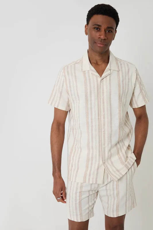 Geometric Stripe Textured Cotton Shorts - Threadbare
