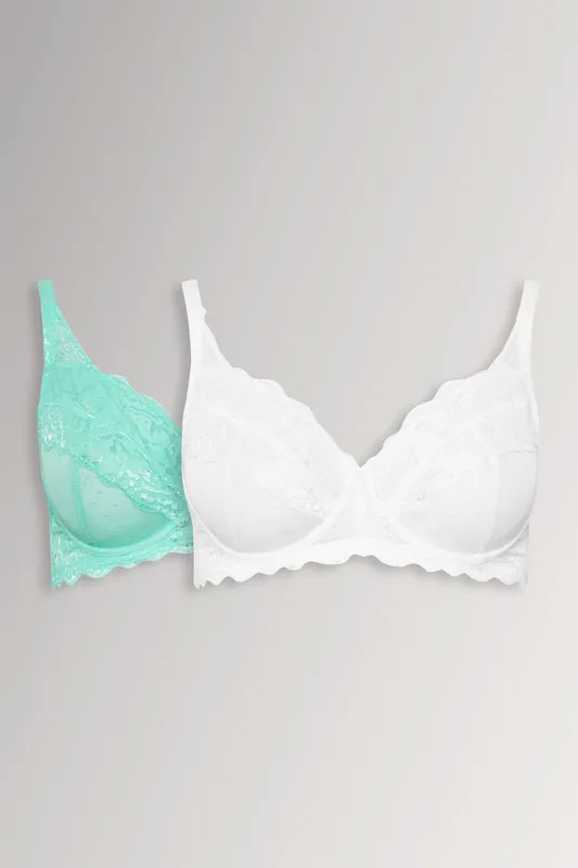 2 Pack Lace Underwired Mesh Bras - Yours