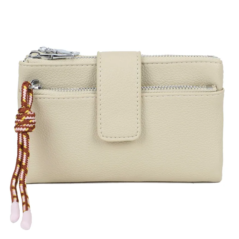 Lightweight PU Leather Bifold Wallet Zipper Pockets Snap Closure - Kitise