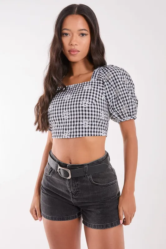 Tie Back Gingham Crop Top - Pink Vanilla