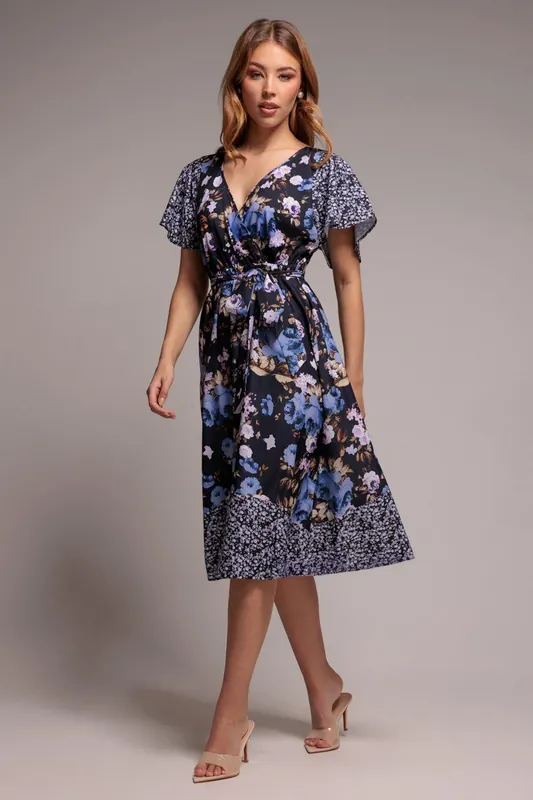 Flutter Sleeve Printed Midi Dress - Goddiva