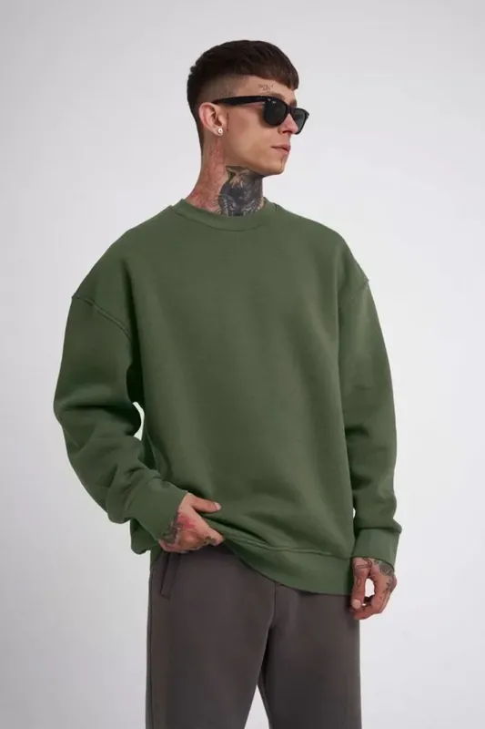 Oversized Crew Neck Sweatshirt with Ribbed Detail - Janes