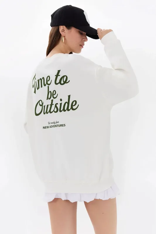 Oversized Back Printed Crew Neck Sweatshirt - Hiccup