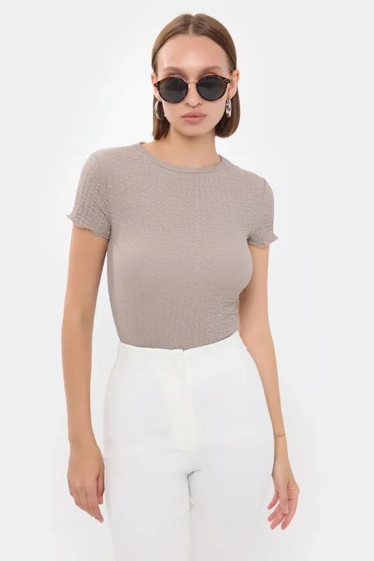 Crinkle Woven Short Sleeve Round Neck Top - Hiccup