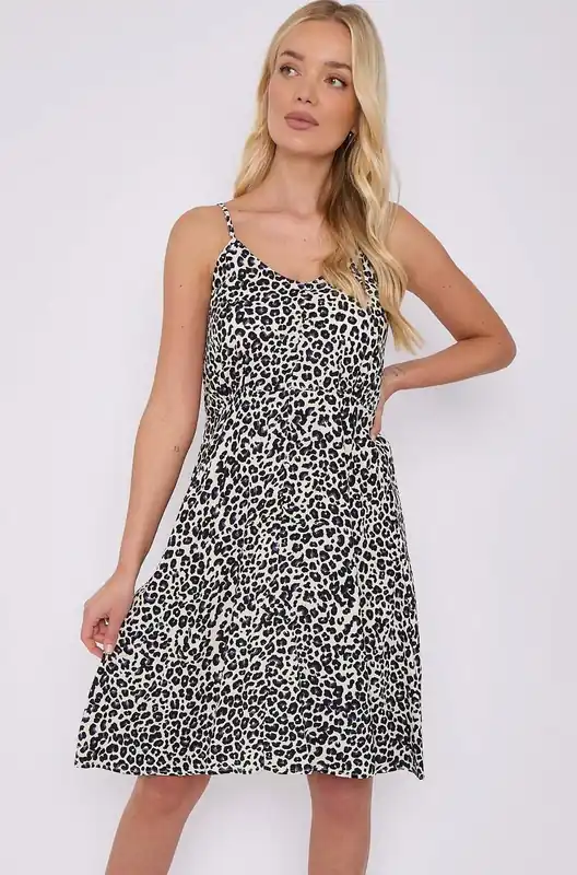 Blue Leopard Print White Strap Mini Dress - Love Sunshine