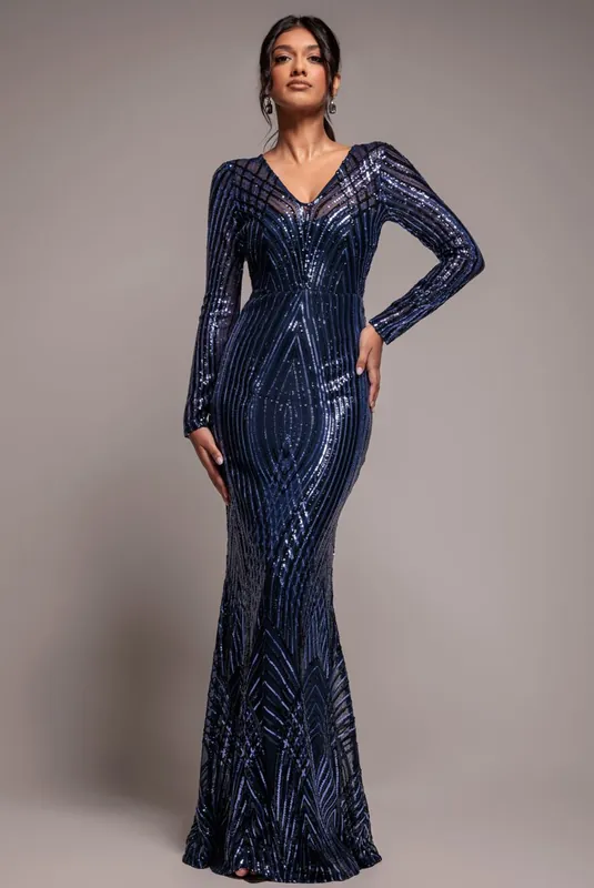 Two Toned V Neck Sequin Maxi - Goddiva