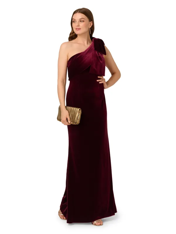 Velvet One Shoulder Gown - Adrianna Papell