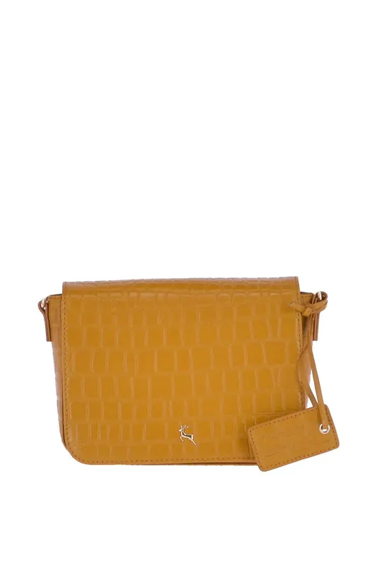 'Intenso Gialo' Croc-Embossed Leather Crossbody Bag