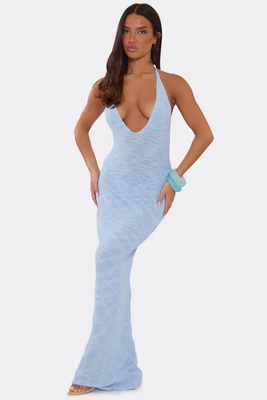 Sleeveless Tie Back Knit Maxi Dress - EGO