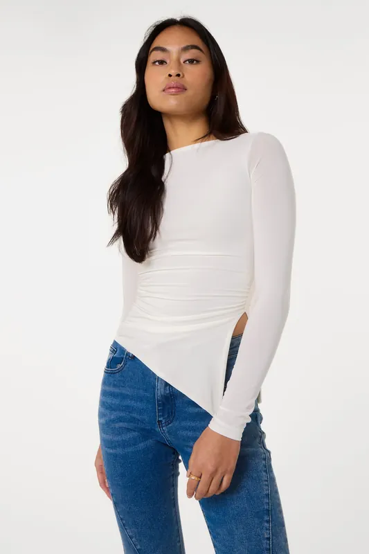 Ivory Long Sleeve Asymmetric Top - Pink Vanilla