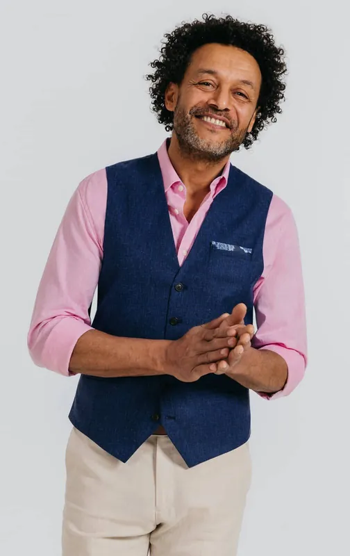 Navy Textured Waistcoat - Dobell