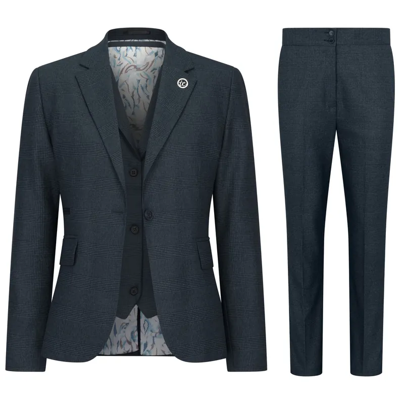 Women's Three-Piece Tailored Fit Suit in Prince of Wales Check