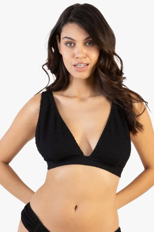 Textured Non Wired Plunge Bikini Top Fuller Bust Exclusive - Wolf & Whistle