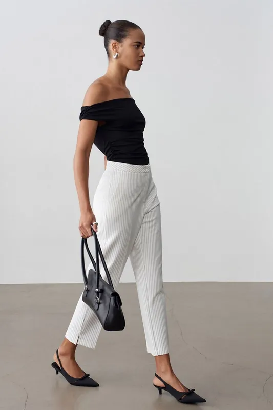 Women’s High-waist Striped Straight-leg Trousers
