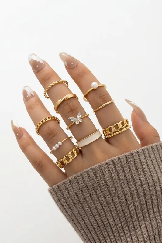 10pc Gold Fashion Ring Set - Serla