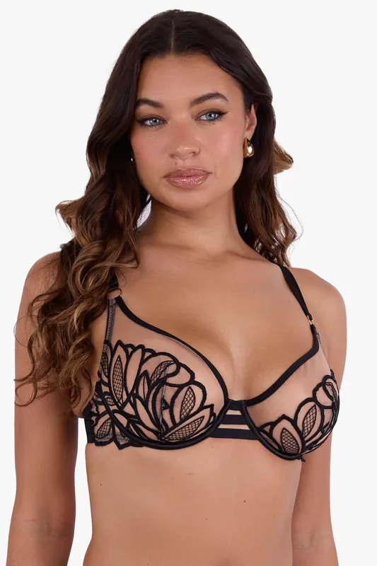 Eleanor Black Strappy Embroidery Thigh Harness - Playful Promises